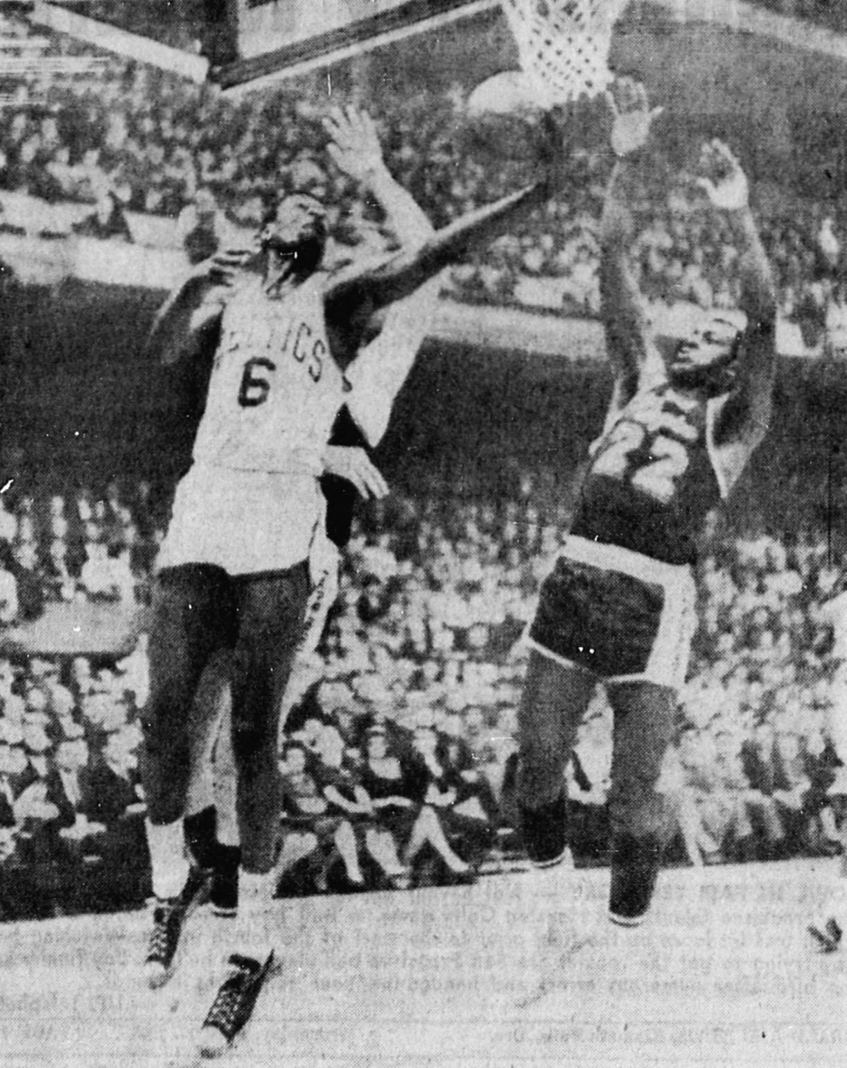 Bill Russell going up for a layup during the 1963 Finals